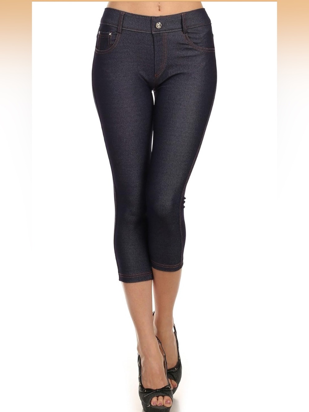 Yelete Woman’s Y2K Dark Denim Capri Leggings, Size S, NWOT